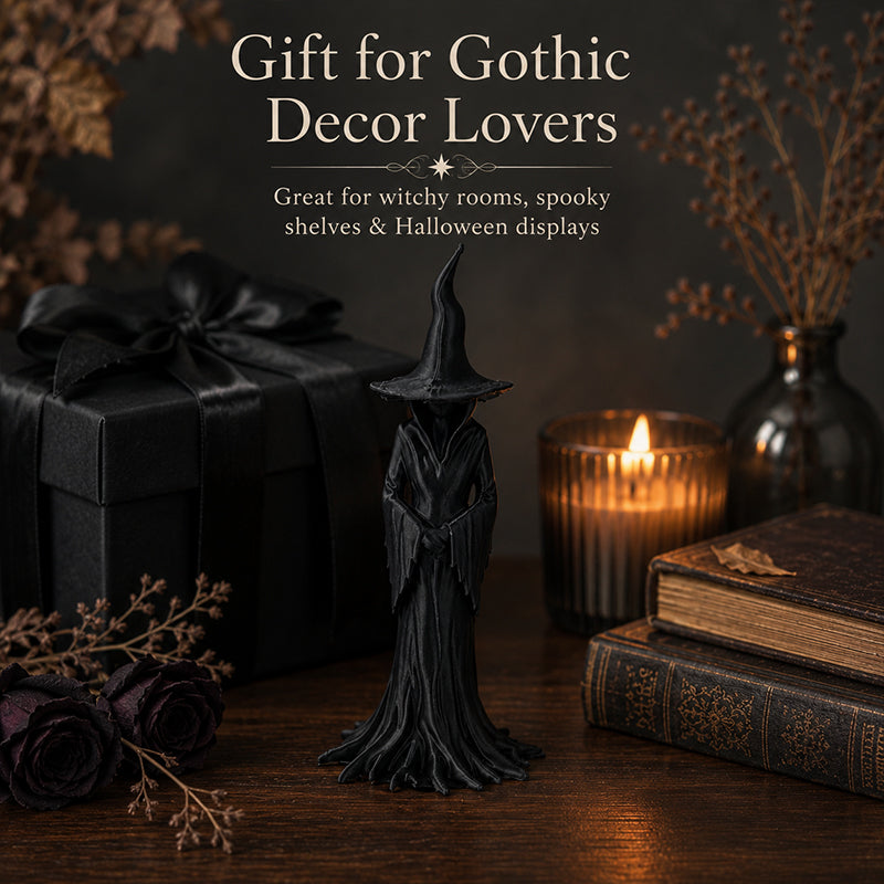 1PC Gothic Witch Figurine, 3D Printed Black Shelf Decor Statue For Desk, Shelf And Halloween Room Decor