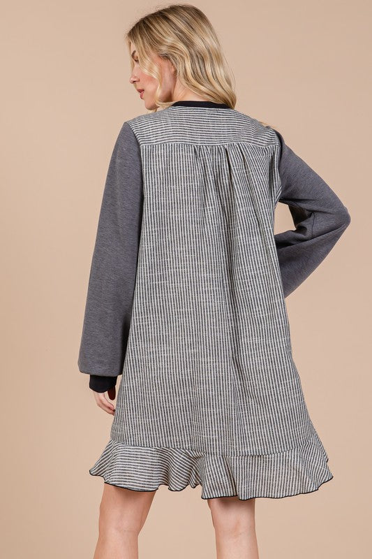 Striped Patchwork Round Neck Terry Sweatshirt Dress For Women – Casual, Trendy, Cozy, Playful, Relaxed Vibe for Everyday Wear