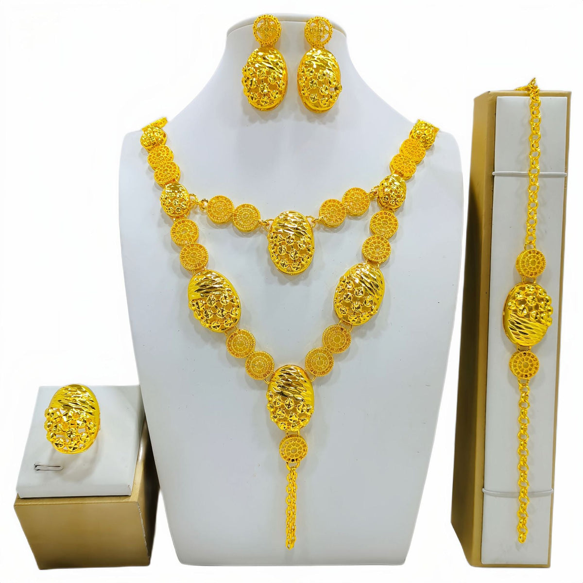Fashion Women's Necklace Earring Ring Bracelet Suit