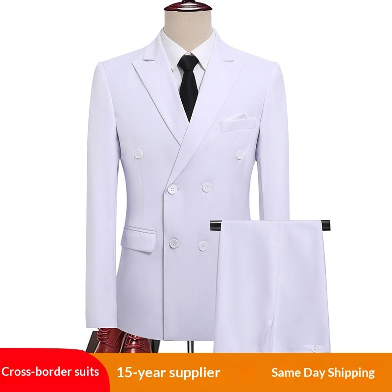 Mens Versatile Double-breasted Business-casual Suit