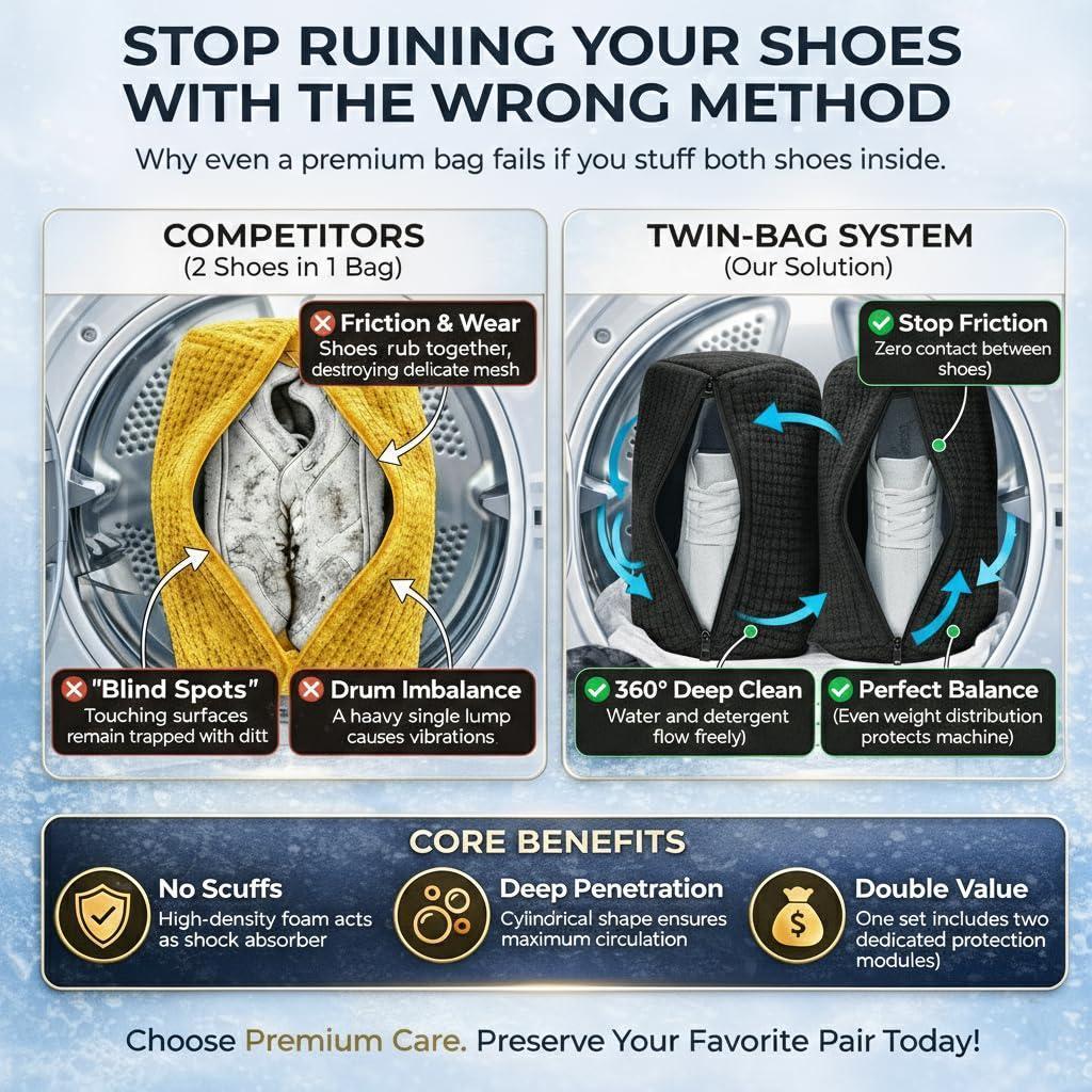 Shoe Washing Machine Bag 2 Pack for Washer & Dryer Thick Padded Sneaker Laundry Bags with Mesh Panels Zipper Protective Shoe Washer Bag for Running & Gym Shoes