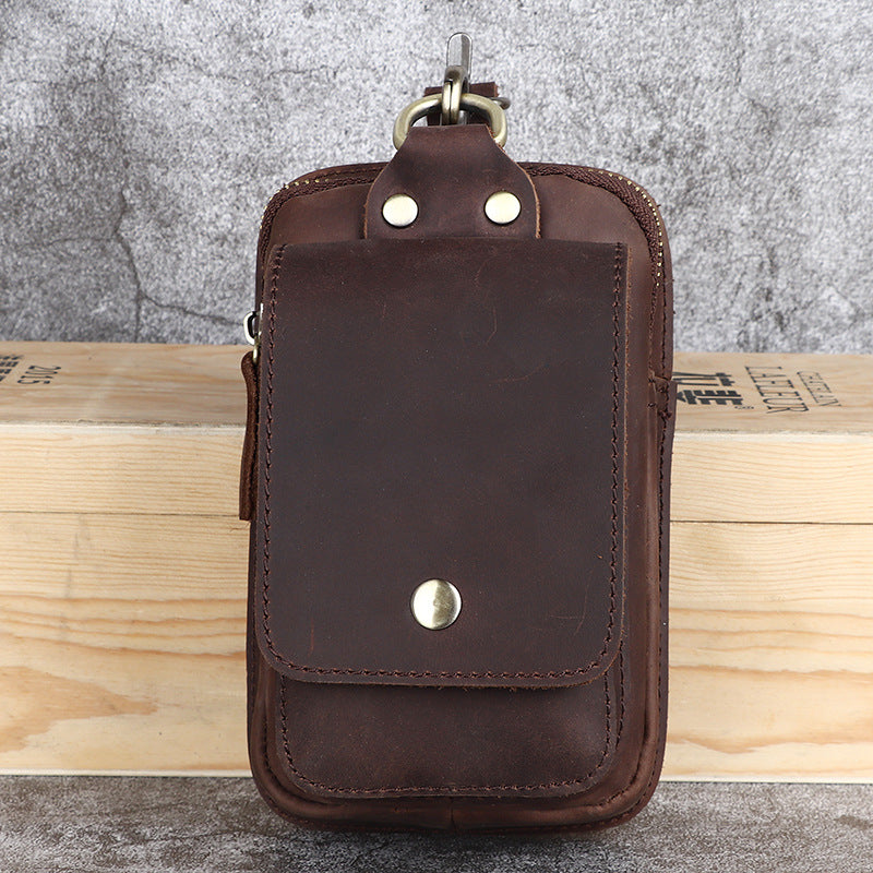 Crazy Horse Leather Men's Belt Bag First Layer Cowhide Mobile Phone Waist Of Trousers Pannier Bag