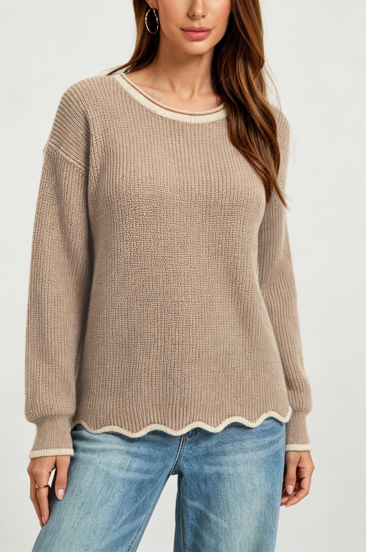 Womens Round-neck Loose-fit Versatile Knit Sweater