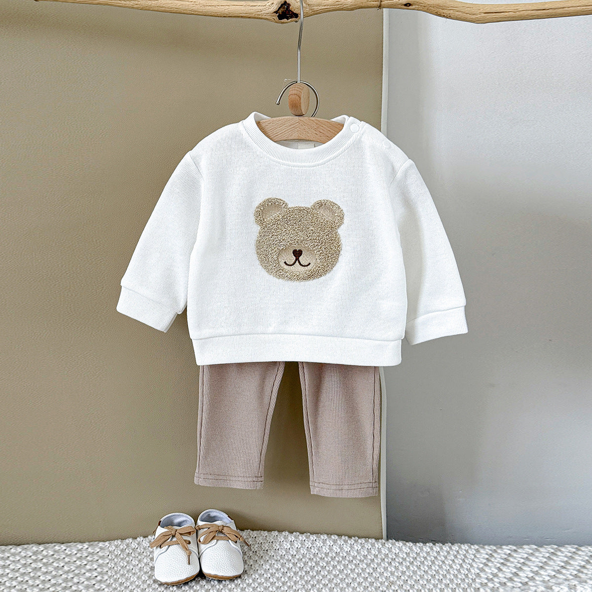 INS Unisex Baby Bear Print Long-sleeve Hoodie And Sweatpants Set For Springautumn