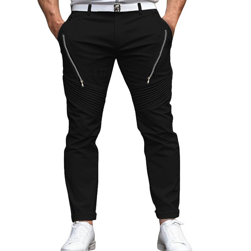 Men's Zipper Pleated Slim Fit Skinny Pants