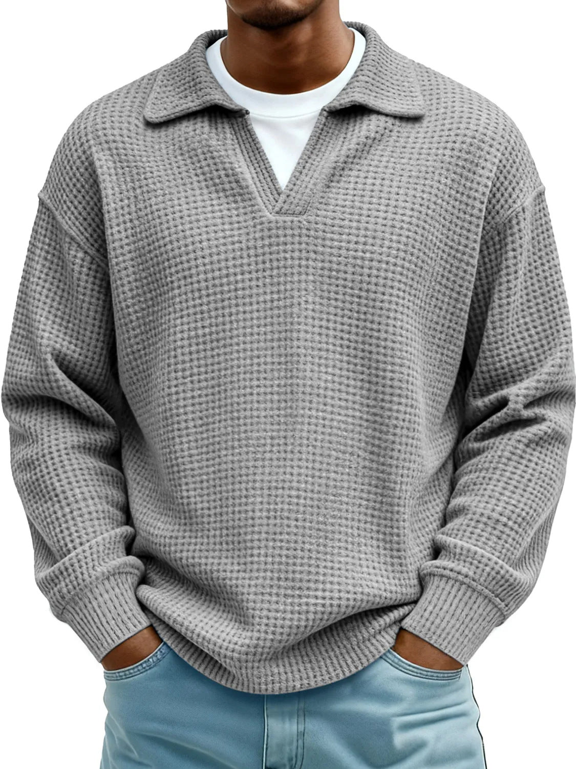 Waffle-Paneled Polo Shirt Mens Lapel Knitwear