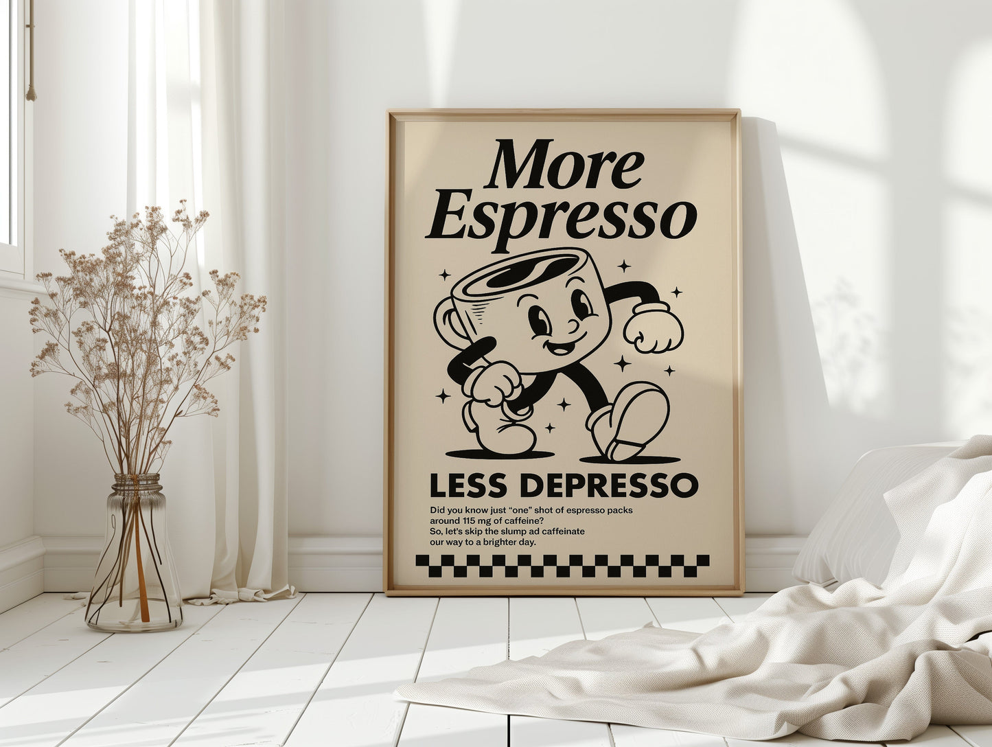 More Espresso, Less Depresso – Vintage Kaffee Poster Kunstdruck