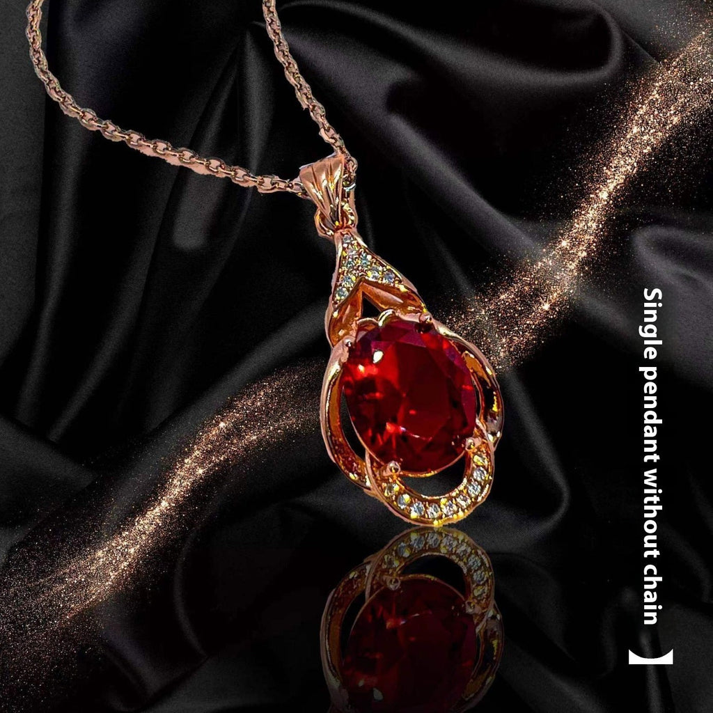 Women's Korean-style Red Tourmaline Colored Gemstone Pendant Necklace
