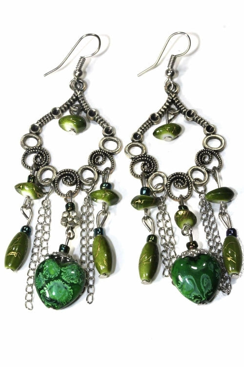 Boucles d'oreilles pendantes perles marbrées volutes florales bohème