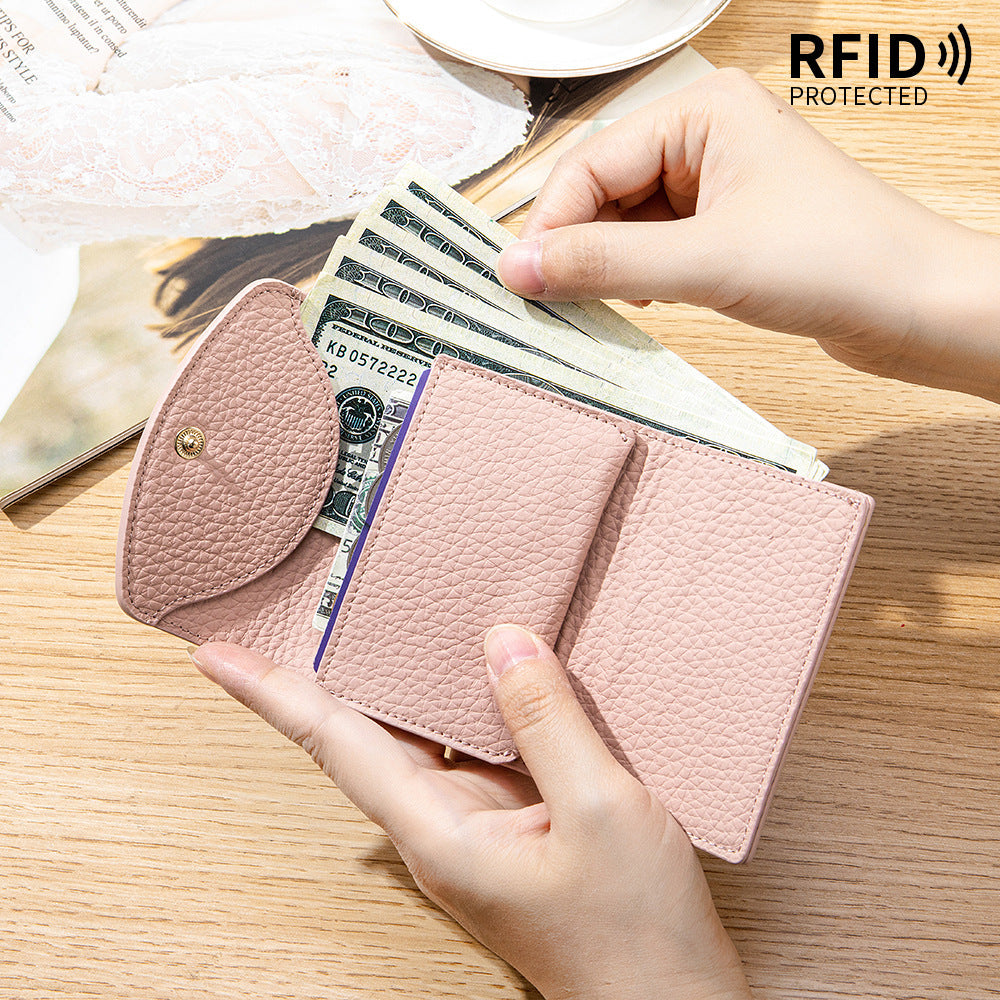 Japanese-style Short Wallet For Women Made From Top-layer Cowhide With A Premium Feel
