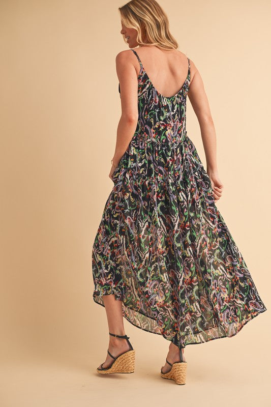 Printed V-Neck Frill Tiered Cami Comfortable Dress For Women – Playful, Feminine & Fun for Summer Days