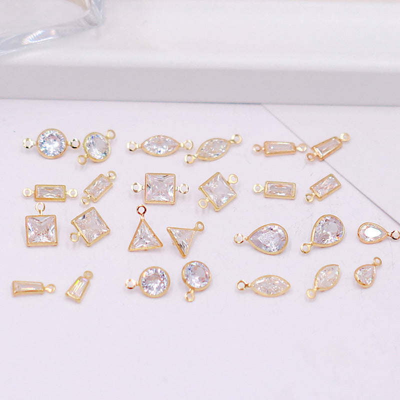 Geometric Zircon Bezel Set Pendant - Gold Plated Color Retention Charm for DIY Earring Jewelry Making Accessories