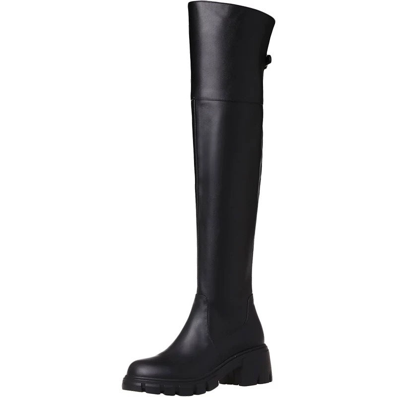 New Autumn Winter Chunky-heeled Thigh-high Boots With Thick Heels