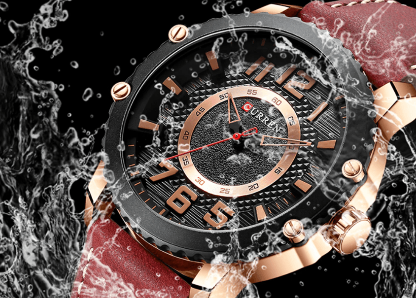 Men's Waterproof  Sport Watch With Leather  Belts  And Large Numbers Details Unique Design Perfect Gift