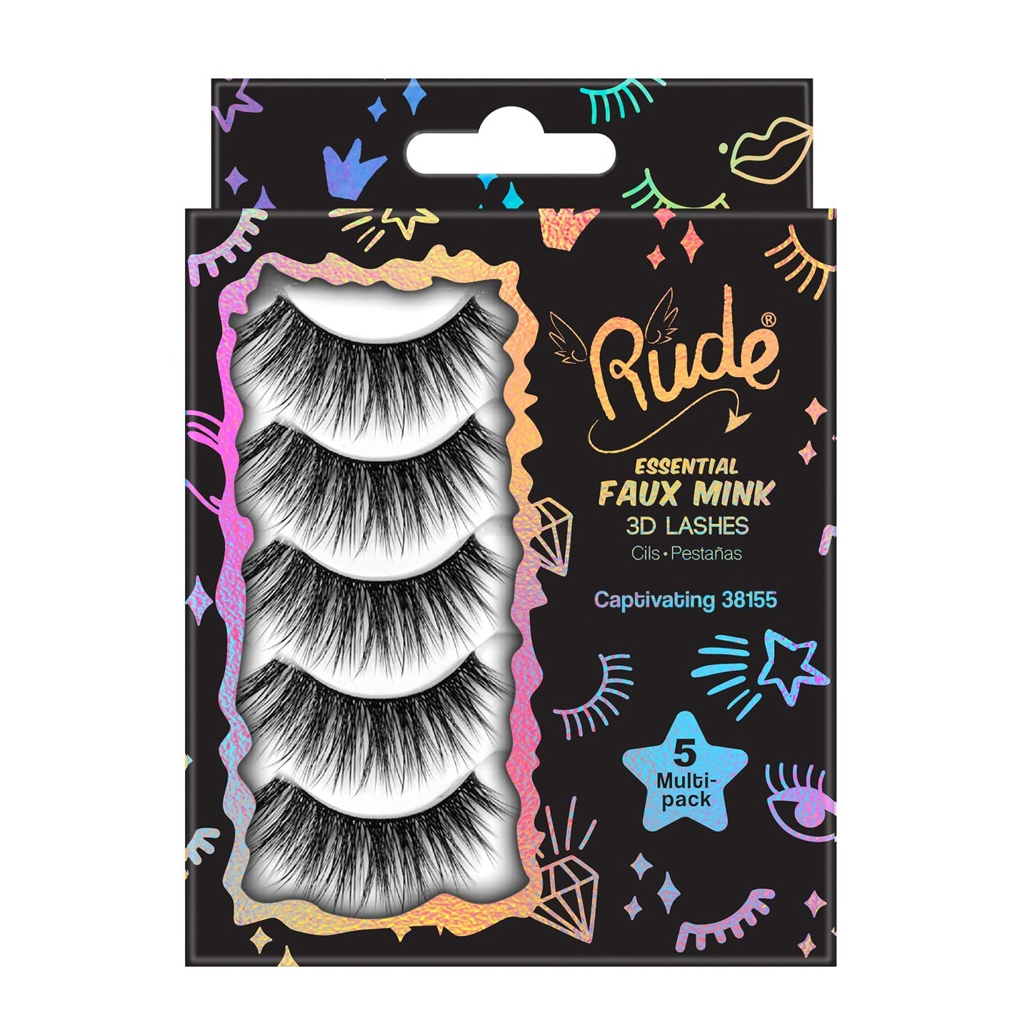 Rude Essential Faux Mink Cils 3D Multipack de 5 - Captivant
