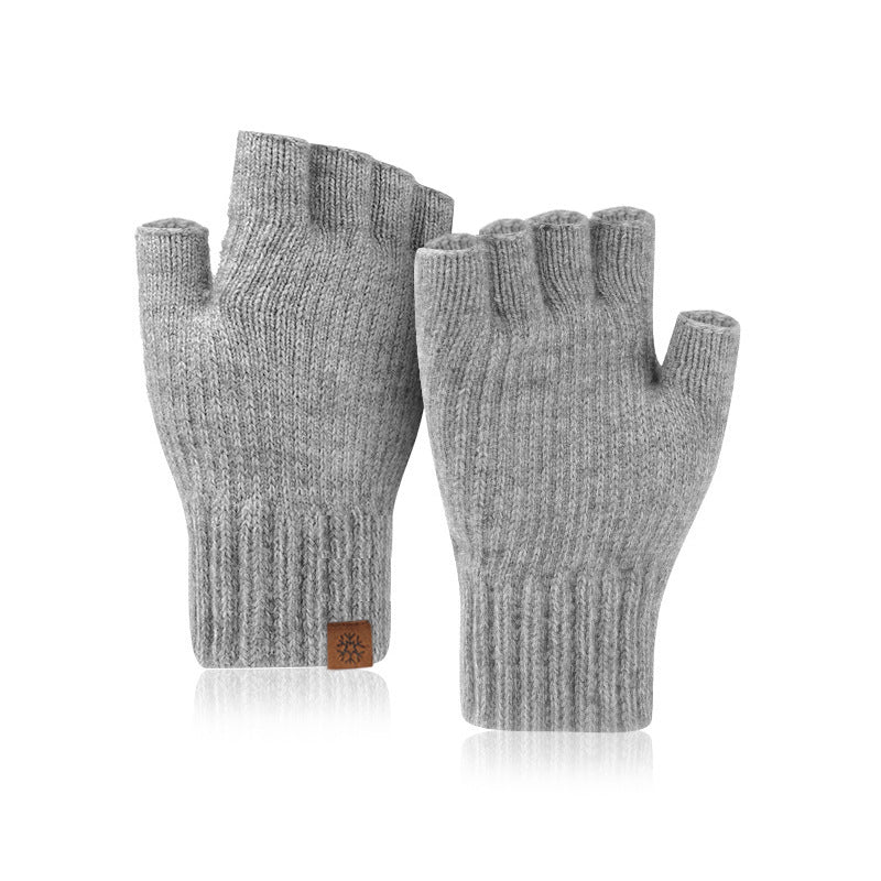 Men's Outdoor Knitted Thermal Fleece-Lined Half-Finger Gloves
