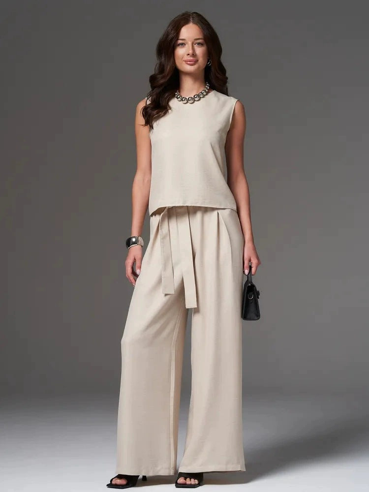 Sleeveless Cotton-Linen Wide-Leg Pants Set – 4 Colors, S–2XL
