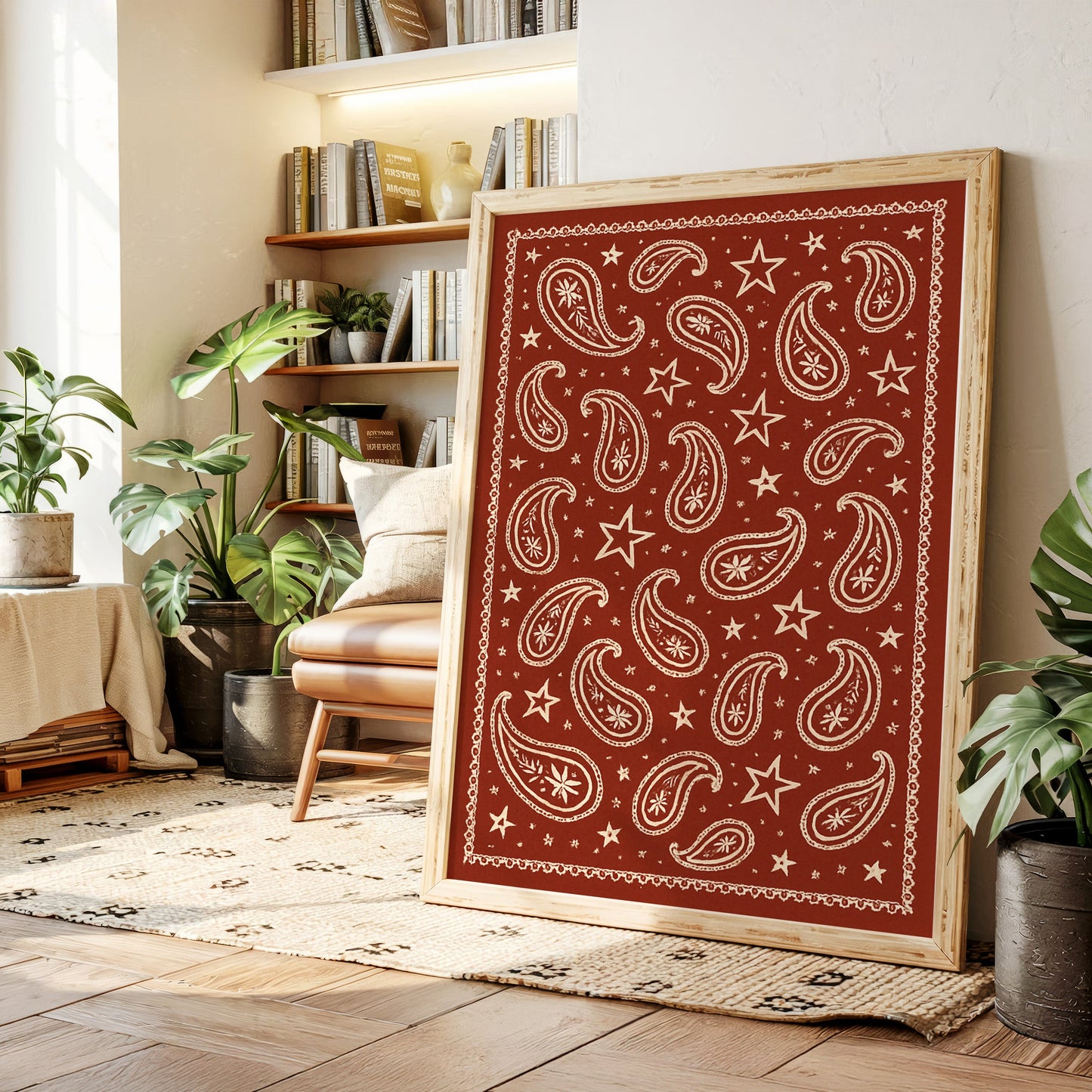 Vintage rotes Bandana mit Sternen und Paisley-Muster