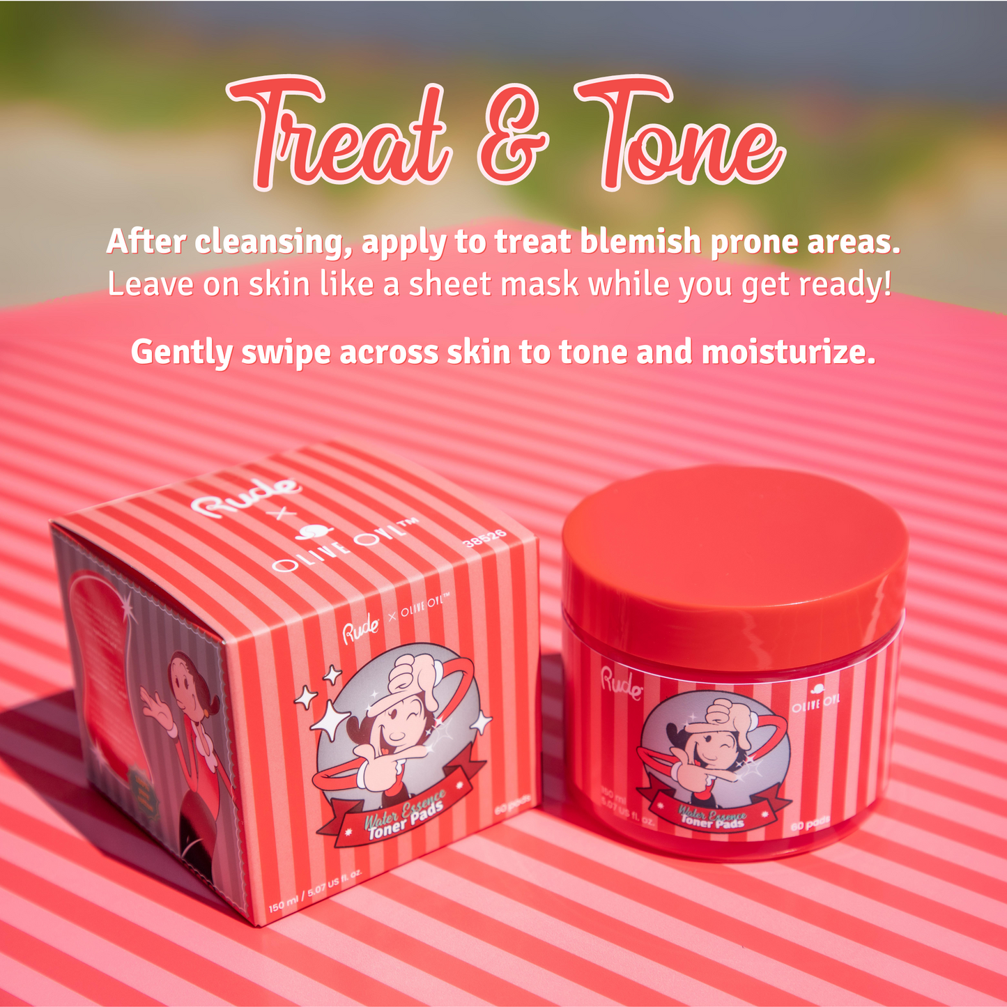 RUDE Olive Oyl Water Essence Toner Pads - Lingettes toniques