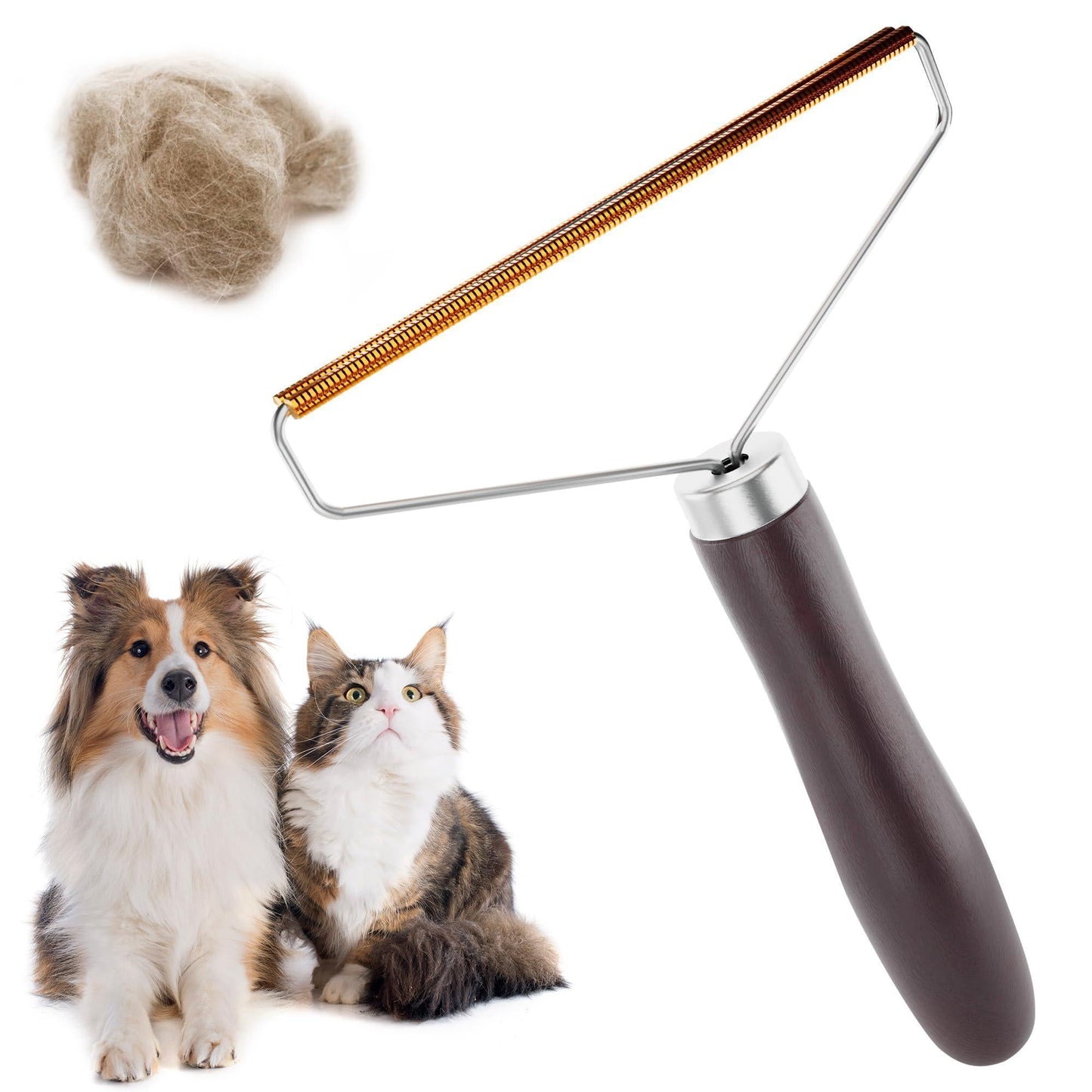 Pet Hair Remover Tool for Furniture Reusable Copper Teeth Wooden Handle
