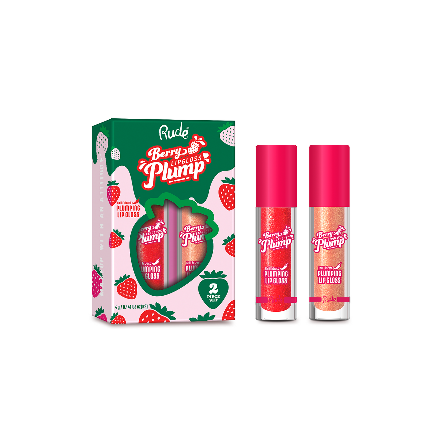 Duo de brillants à lèvres repulpants RUDE Berry Plump – Duo Fairy / Strawberry Kiss