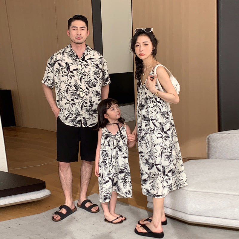 Family-matching Resort-style Printed Short-sleeve Shirt For Beachwear