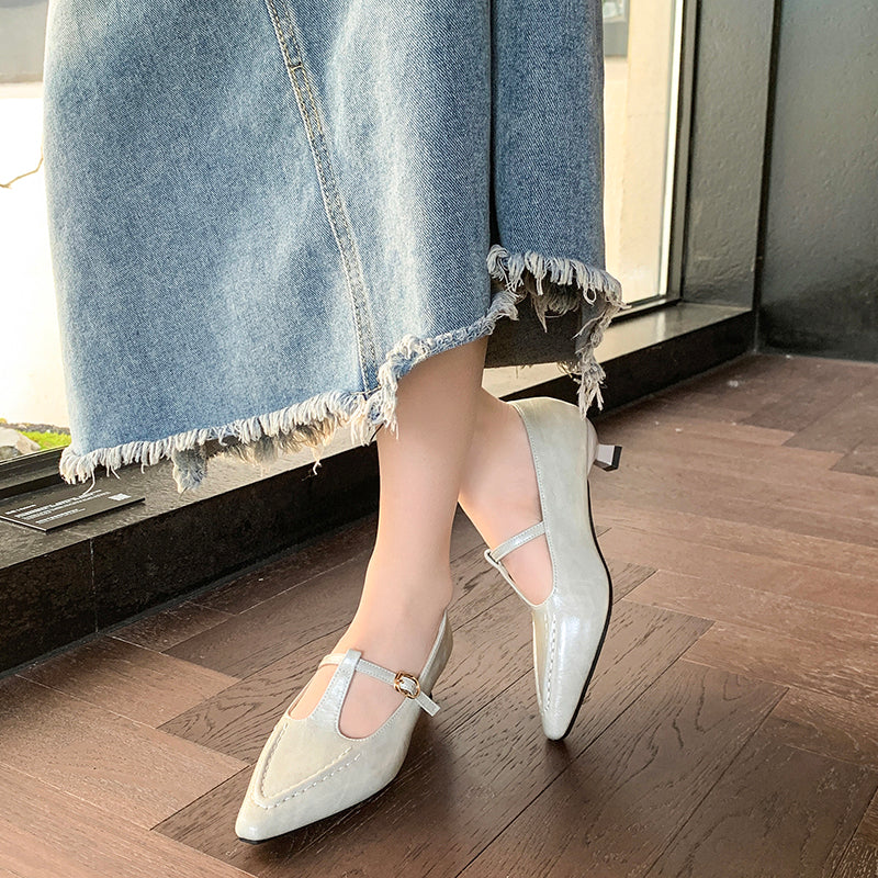 Women Vintage French Crinkled Leather Kitten Heel Pumps,  Daily Commuting Dress Shoes