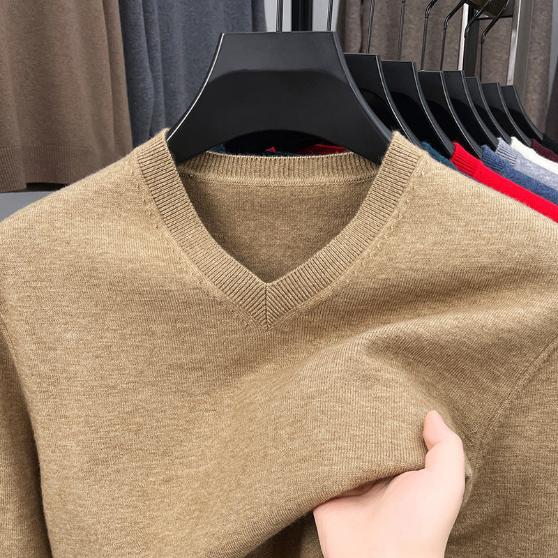Mens Casual Slim-fit V-neck Solid-color Bottoming Top