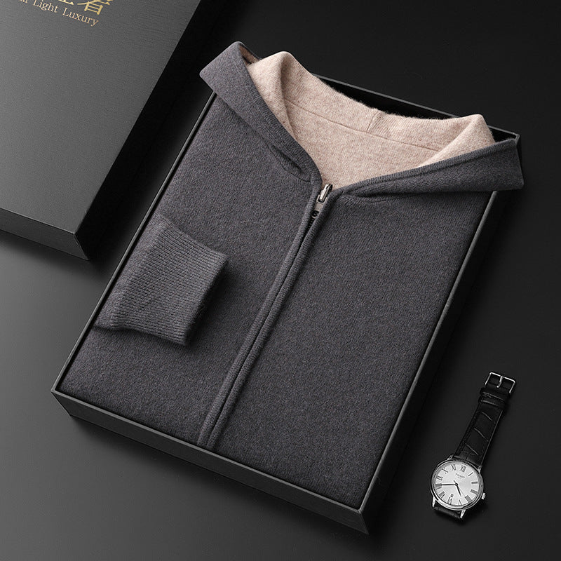 Men's Cashmere Zipper Cardigan Hooded Double-sided Sweater Coat