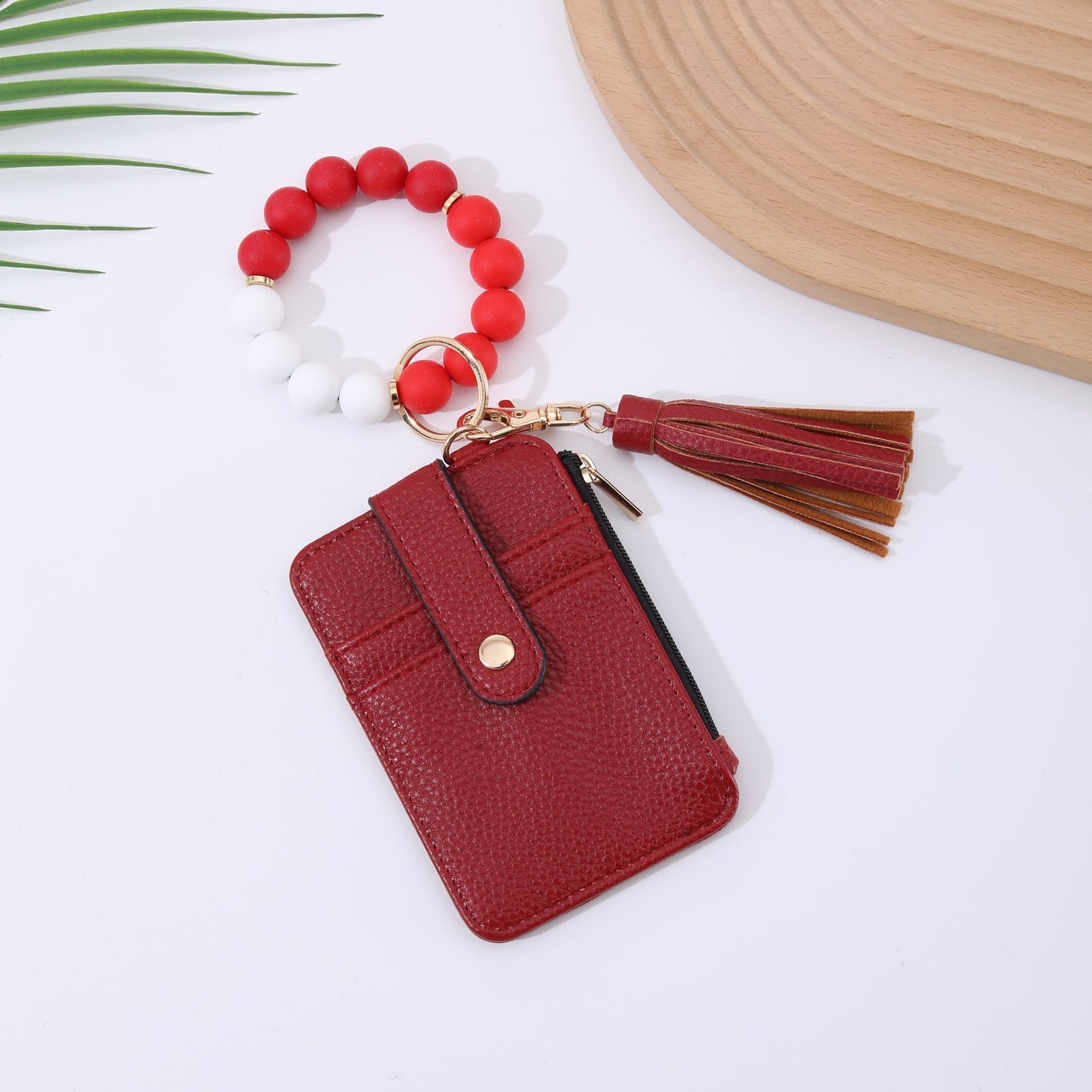 Silicone Bead Bracelet Leather Wallet