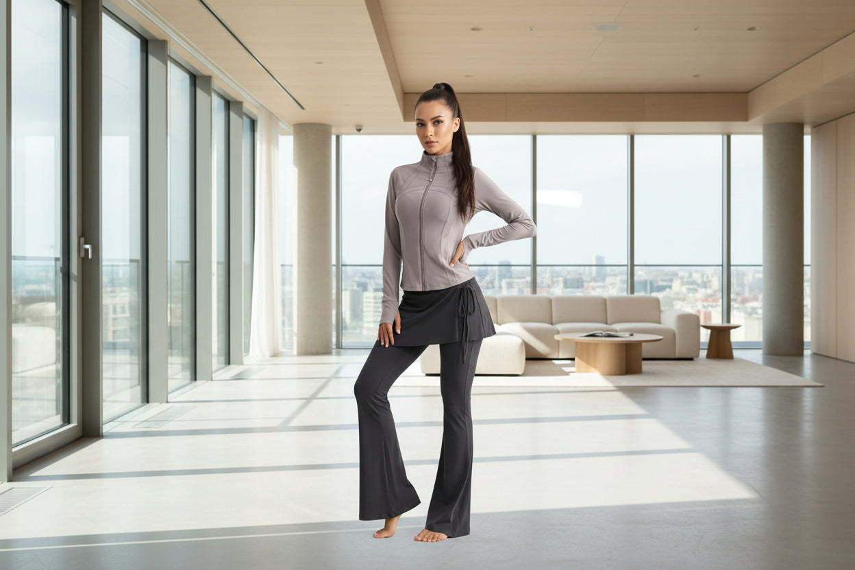 Women’s Long Sleeve Running Set – Zip-Up Slim Fit Gym Outfit