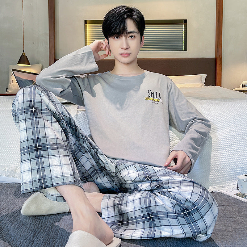 Men's Long Sleeve Cotton Simple Loose Plus Size Pajamas