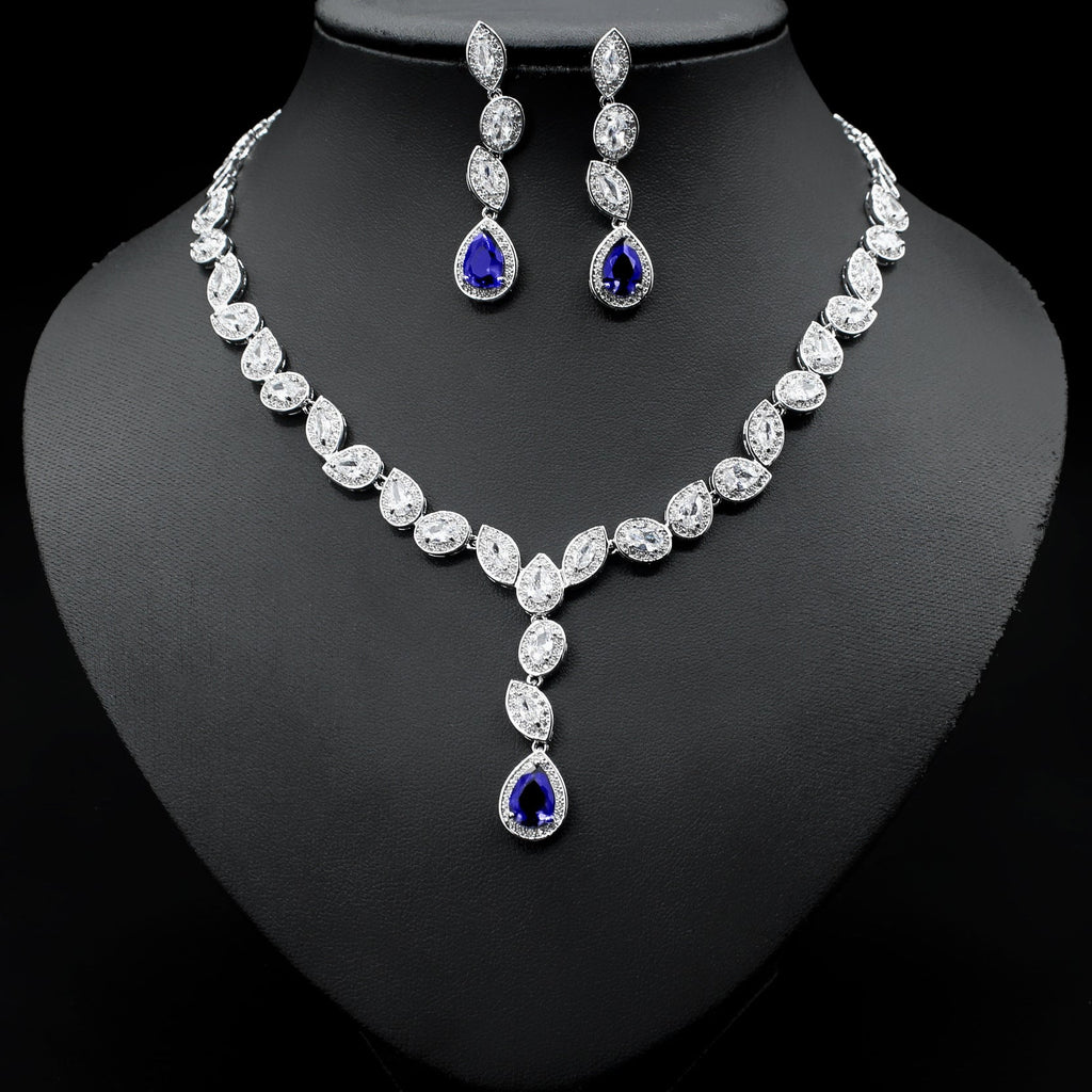 Colorful Zircon Necklace Earrings Set: wedding jewelry set