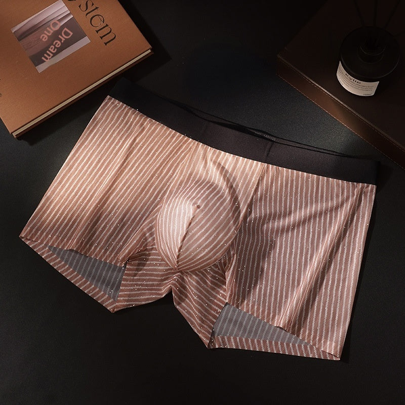Mens Striped-print Boxer Briefs In Ice Silk Fabric