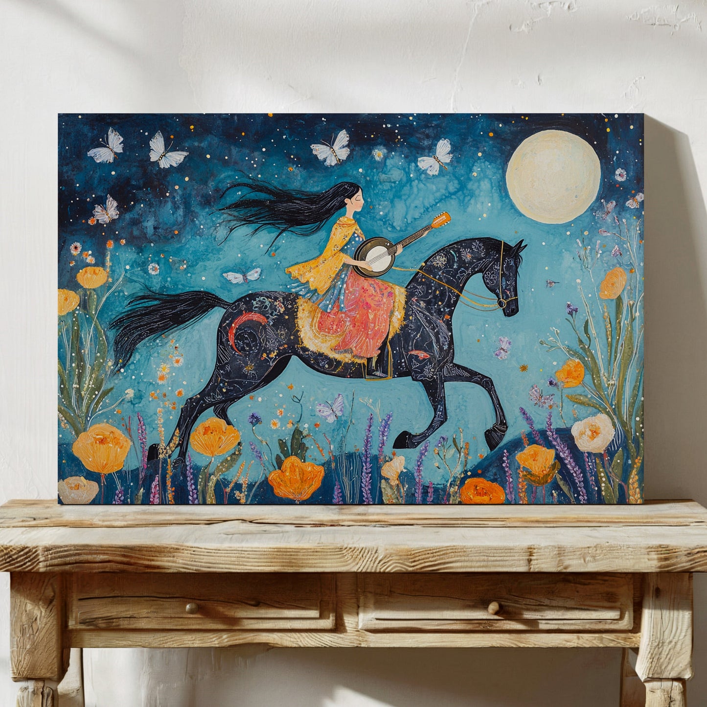 Mélodie au clair de lune à cheval dans la nuit