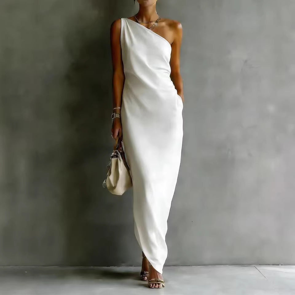 Women's Satin Off-Shoulder Slim-Fit Maxi Dress