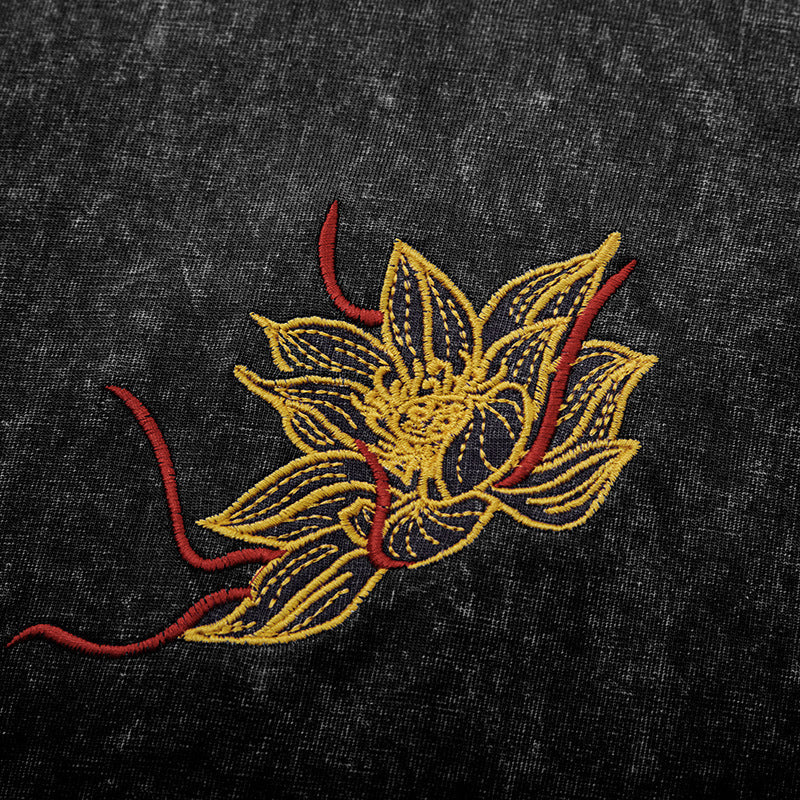 Boys Short Sleeve Couple T-shirt Summer Embroidered Lotus