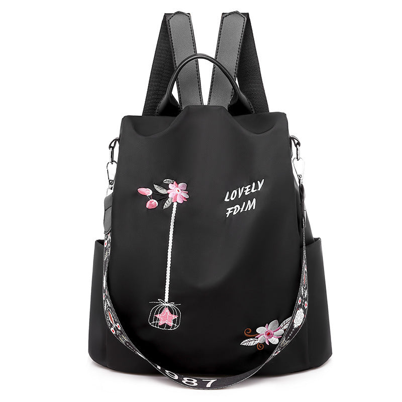 Cloth Backpack Female Embroidery Backpack Bag Nylon Anti-Theft Waterproof Women's Backpack Fashionable Anti-theft Women Backpacks Nice Print School Bag High Quality Large Capacity Backpack (