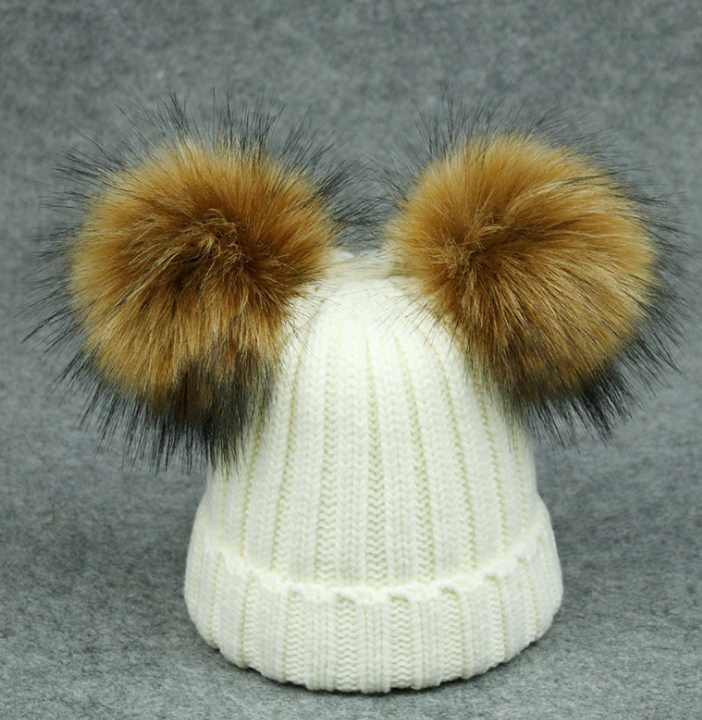 Modern Trend Children's Winter Toddler Baby Kids hat Cap With Two Double Pompom Ears Funny Hat