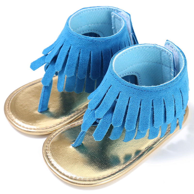 Baby Summer Newborn 0-18M Infant Baby Girls Children's Sandals Summer New Retro Tassel Flannel Baby  Shoes Solid Non-slip