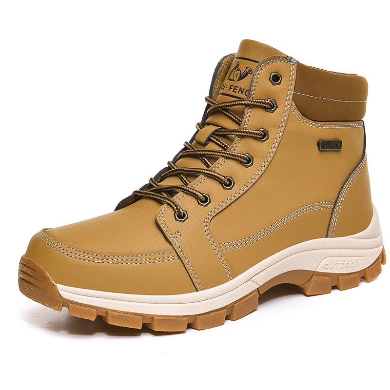 Brown Winter Mens Snow Boots Warm Plush Boots Waterproof Leather Ankle Boots Fashion Outdoor Non-slip Men's Hiking Boots Winter Ankle Snow Hiking Boots Warm Water Resistant Sport Shoes