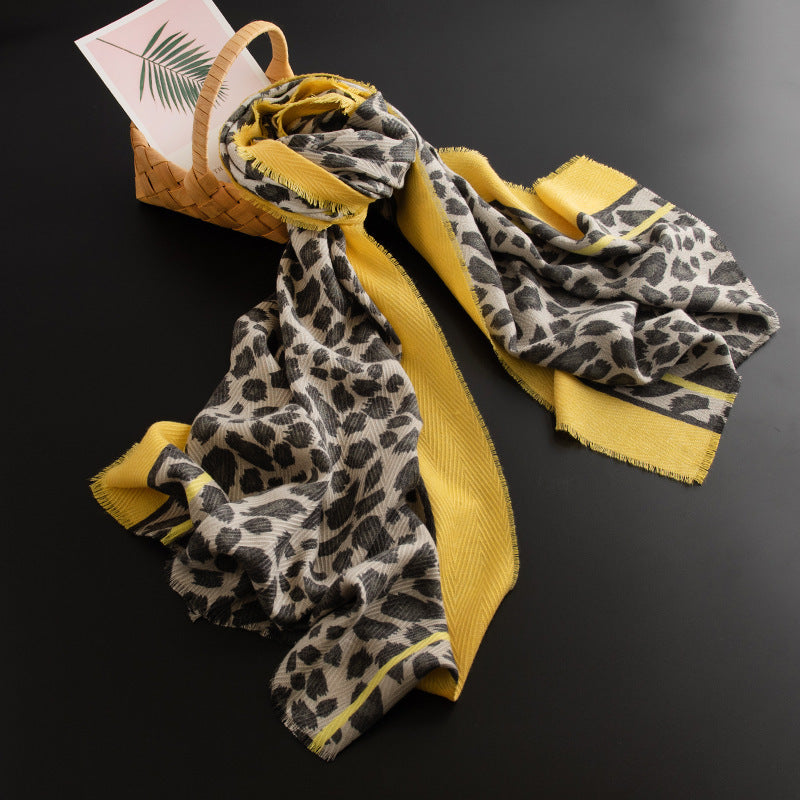 Leopard Print Artificial Cashmere Scarf Women's Warm Scarf Winter