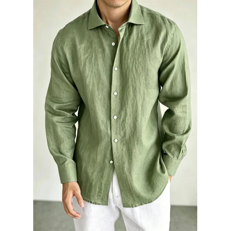 Mens Navy Blue Linen Fashionable Casual Shirt