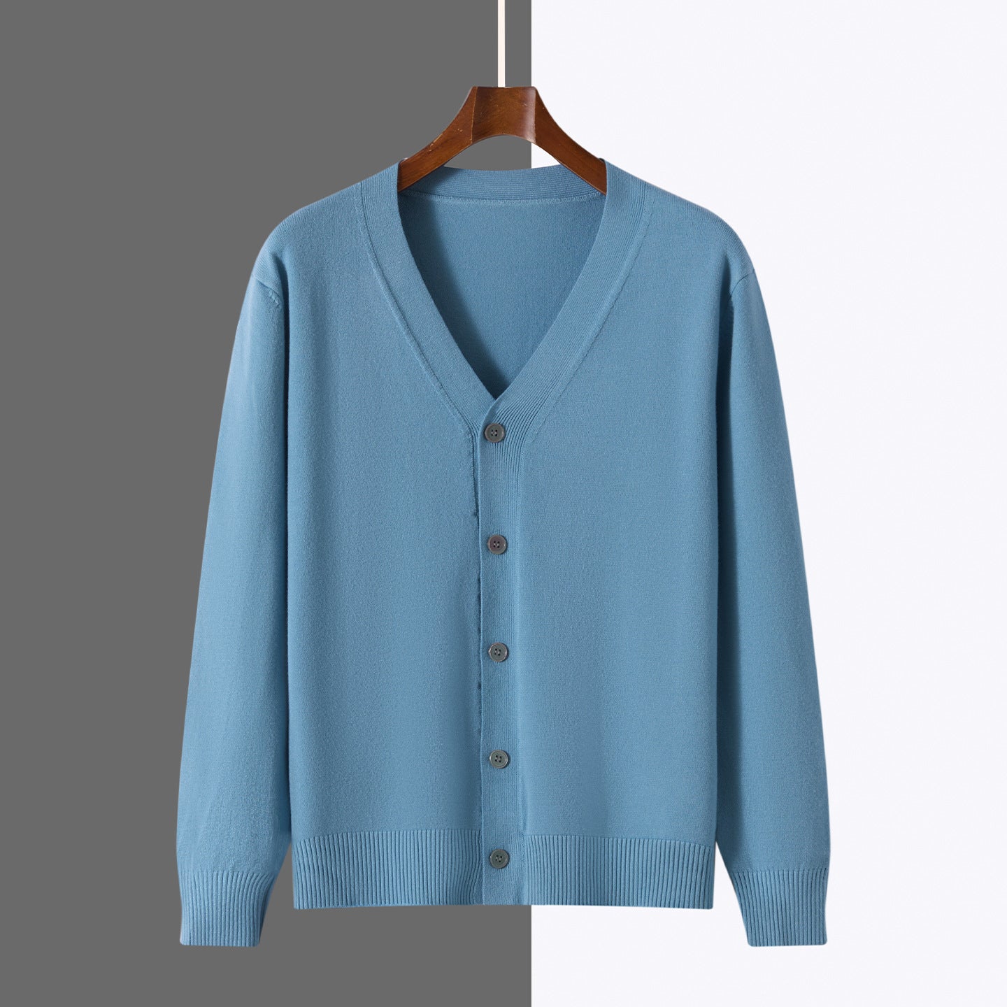 V-neck Knitted Cardigan Coat Men's Andy Velvet Long Sleeve