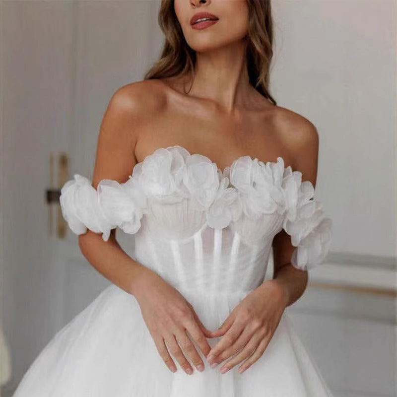 Lace Off-shoulder Mini Wedding Dress