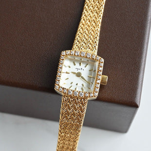 Vintage Square Watch For Women A Dainty Mini Square Design With A Wheat-sheaf Motif