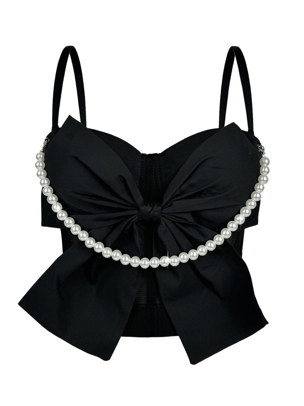 Summer New Pearl Bow Camisole Stylish Versatile Fishbone Corset Slim Fit Elegant Top