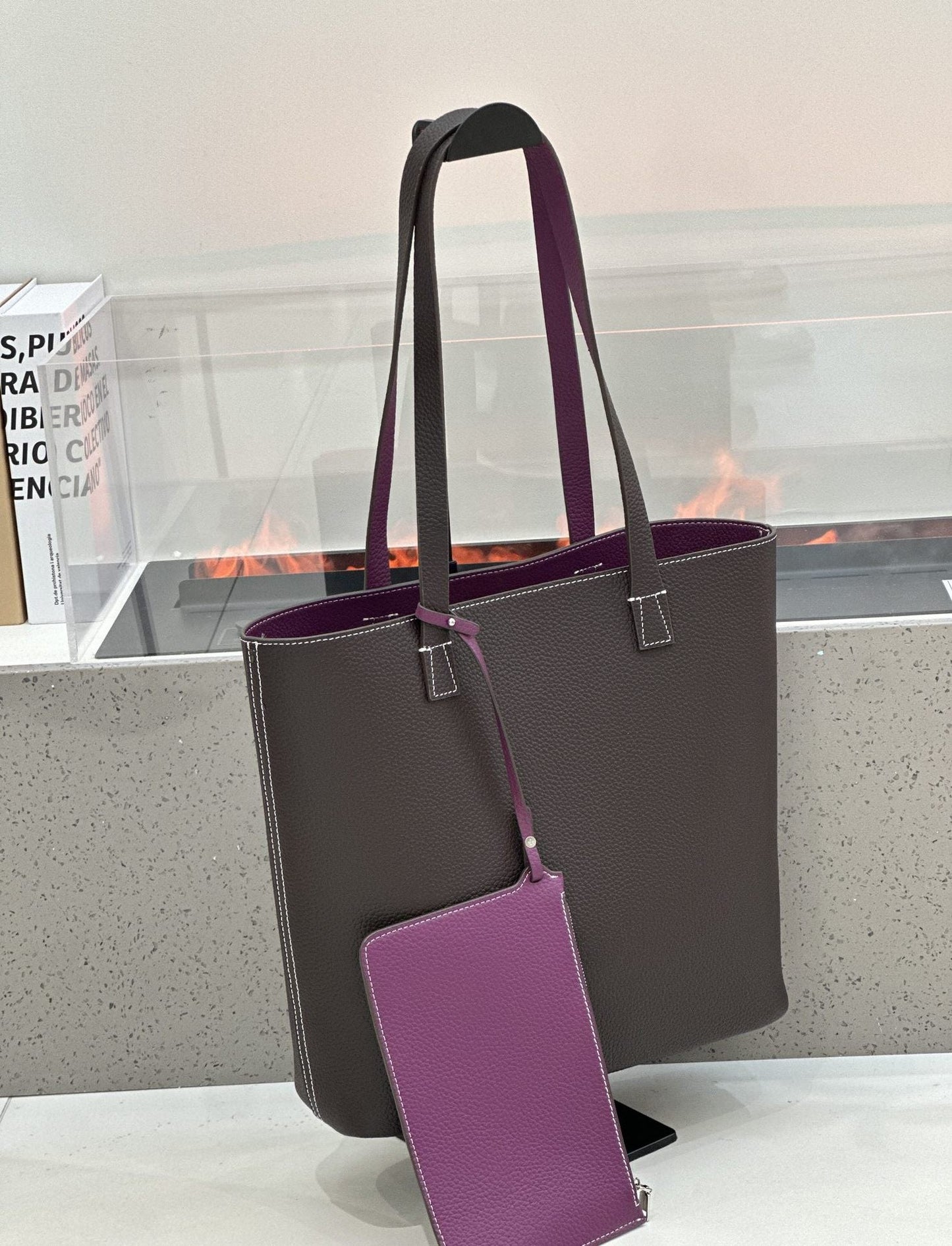 2026 New Korean Style Double-Sided Shoulder Bag TC Top Layer Cowhide Bucket Bag Large Capacity Open-Top Underarm Bag