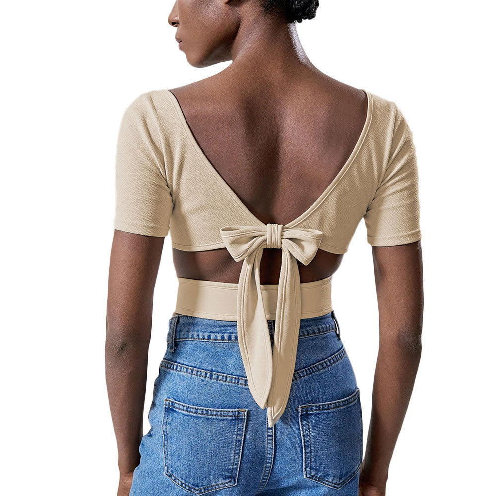 Cropped Midriff-baring Design Short-sleeve Top
