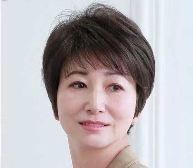 Women's Flower White Short Straight Top Old Flower White Mixed Human Hair Wigs